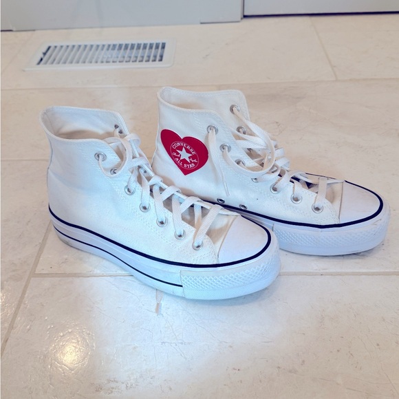 Converse platform all star high top custom made combo heart patch off white red - Picture 1 of 7